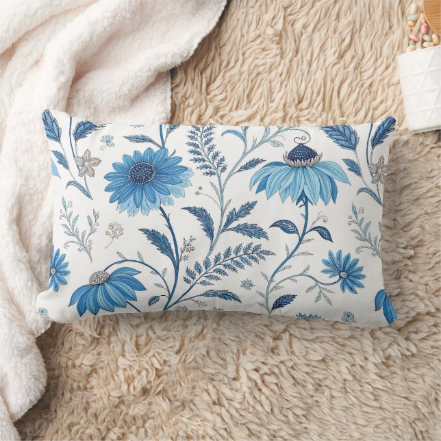 Cojín Lumbar Chinoiserie Blue Echinacea Pattern (Manta)