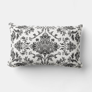 Cojín Lumbar Chinoiserie Floral Negro y Blanco Acuarela