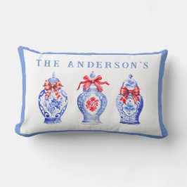 Cojín Lumbar Chinoiserie Ginger Jar con rojo Bow