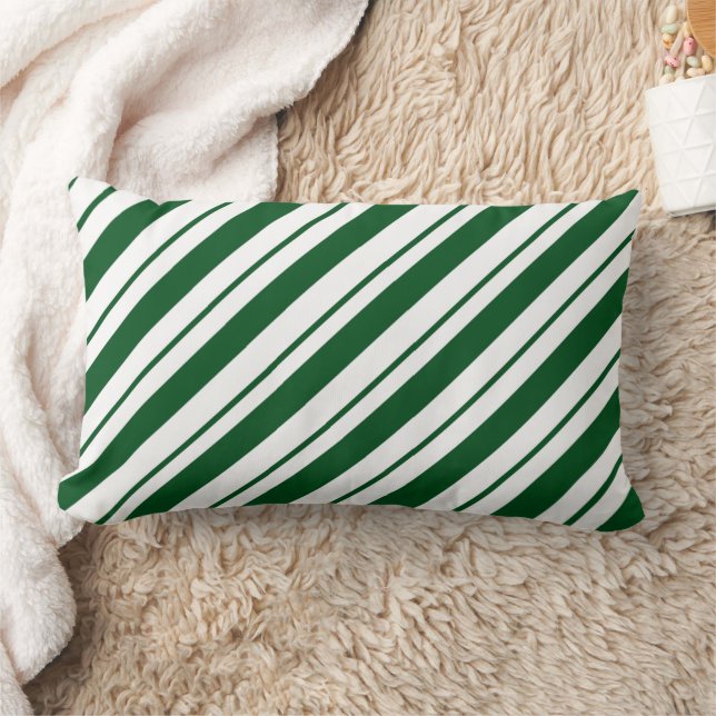 Cojín Lumbar Christmas Candy Cane Stripes in Green and White  (Manta)