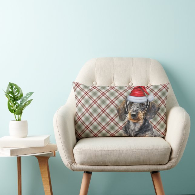 Cojín Lumbar Christmas Dog Lover Wire Coated Dachshund Plaid (Silla)