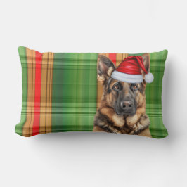 Cojín Lumbar Christmas German Shepherd Red Green Plaid Holiday