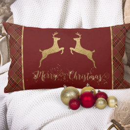 Cojín Lumbar Christmas Plaid Gold Foil Deer