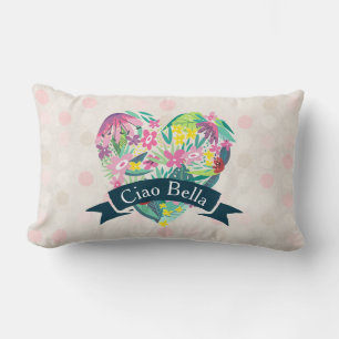 Cojín Lumbar Ciao Bella Cute Floral Corazón en Círculos Rosados