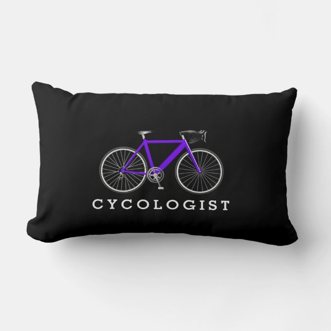 Cojín Lumbar Ciclista Bicicleta Morada Sobre Negro (Anverso)