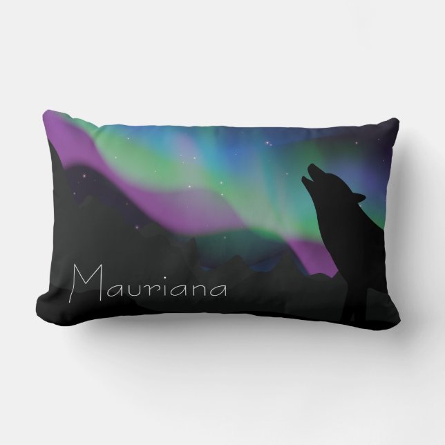 Cojín Lumbar Cielo estrellado del lobo de la aurora (Anverso)