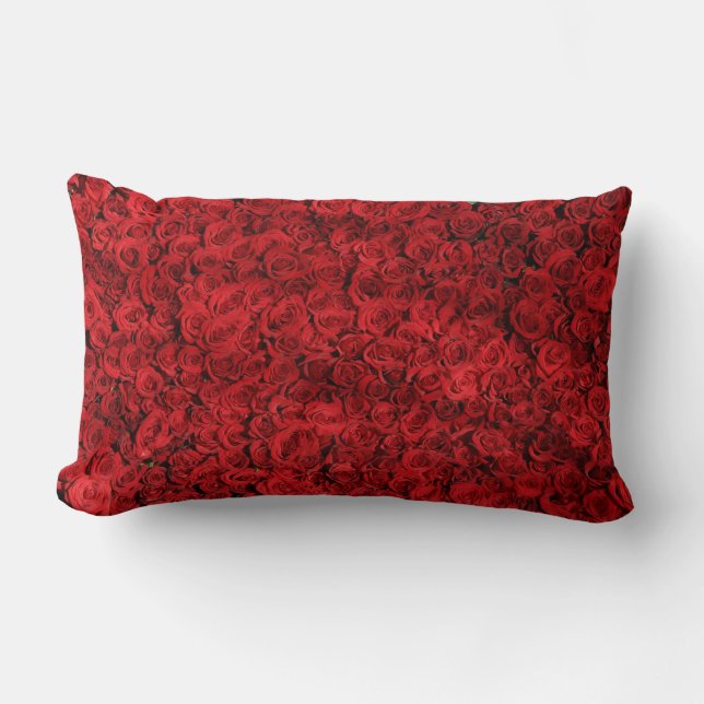 Cojín Lumbar Cientos de hermosas rosas rojas (Anverso)