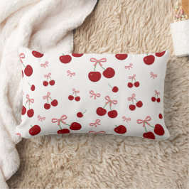 Cojín Lumbar Cinta Roja de Cereza Patrón Continuo Fruta Bonita 