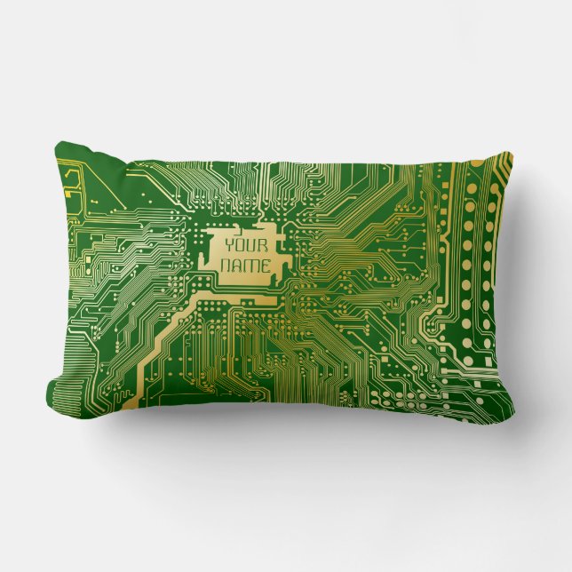 Cojín Lumbar Circuito monograma Motherboard Electronics Chip Te (Anverso)