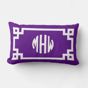 Cojín Lumbar Círculo Blanco Morado Monograma Griega Llave Fondo