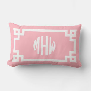 Cojín Lumbar Círculo Blanco Rosa Monograma Llave Griega DIY BG