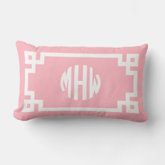 Cojín Lumbar Círculo Blanco Rosa Monograma Llave Griega DIY BG