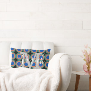 Cojín Lumbar Círculos retro Nombre de monograma geométrico