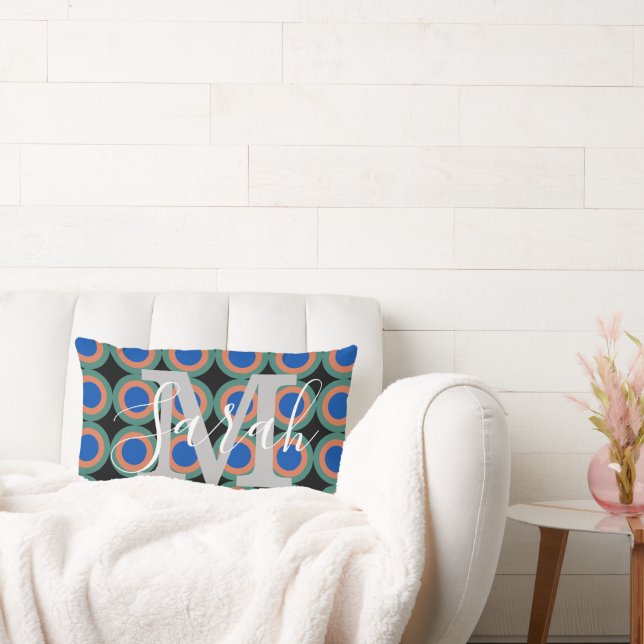Cojín Lumbar Círculos retro Nombre de monograma geométrico (Sofá)
