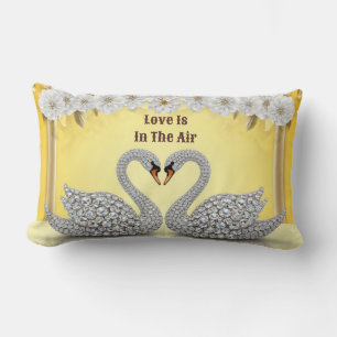 Cojín Lumbar Cisnes Románticos de Cristal de Diamante Escena Cá