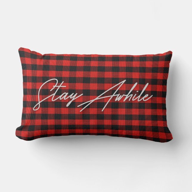 Cojín Lumbar Cita de Stay AWhile en lumberjack plaid (Anverso)