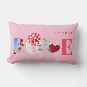 Cojín Lumbar Cita del Poder del Amor Romántico Rosa Suave Claro