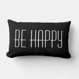 Cojín Lumbar Cita Moderna Simple de Felicidad en Negro y Blanco