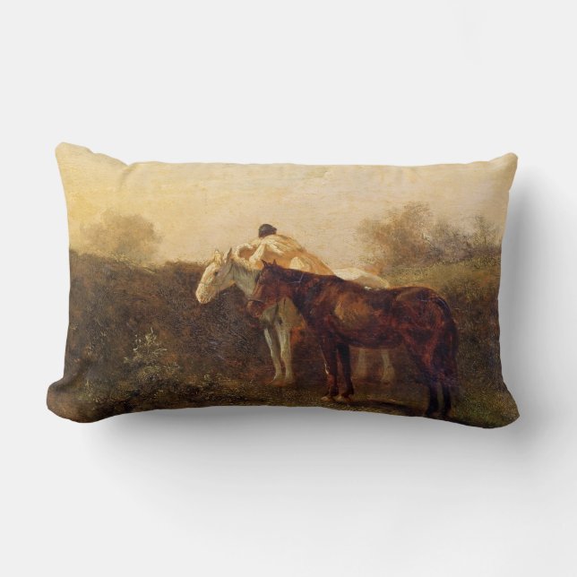 Cojín Lumbar Cita rural (Beso romántico a caballo) (Anverso)