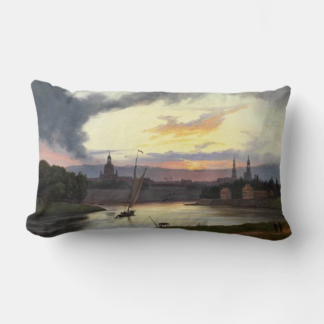 Cojín Lumbar Ciudad de Dresden al atardecer (Paisaje alemán) (Anverso)