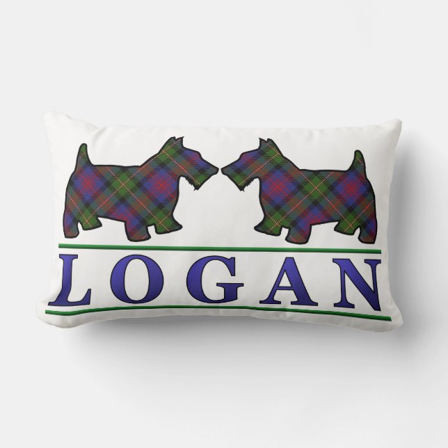 Cojín Lumbar Clan escocés Logan Tartan Scottie Dogs (Anverso)
