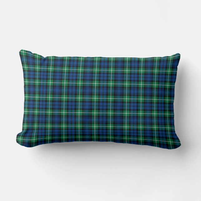 Cojín Lumbar Clan Lamont Tartan Royal Blue and Green Plage (Anverso)