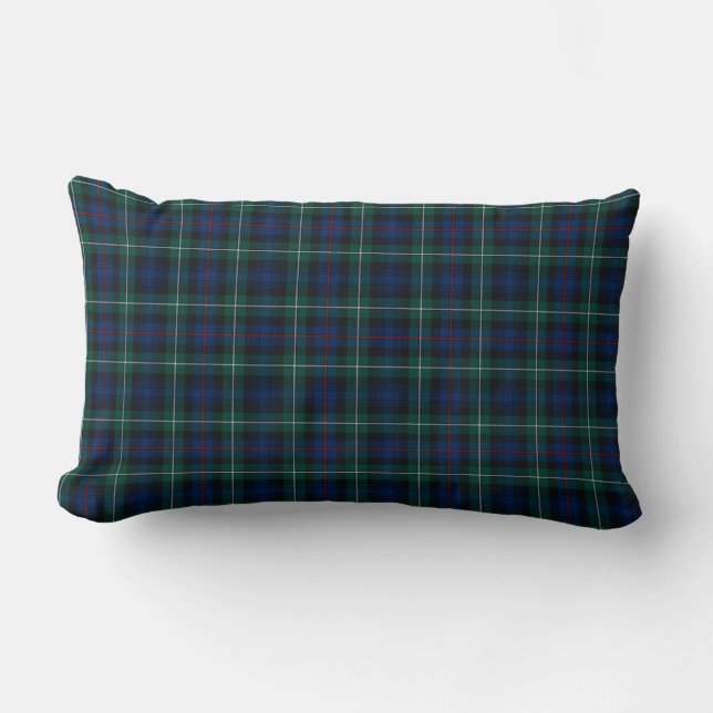 Cojín Lumbar Clan Mackenzie Tartan Dark Blue y Green Plaid (Anverso)