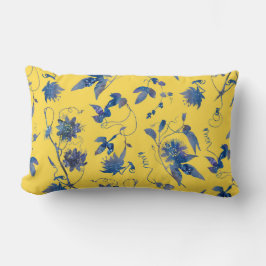 Cojín Lumbar Clásico Elegante Pasión Azul Flores Amarillo