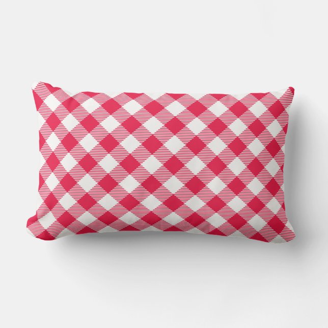 Cojín Lumbar Clásico patrón de gingham rojo y blanco rústico (Anverso)