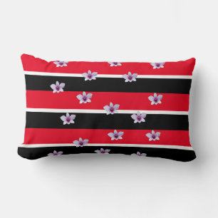 Cojín Lumbar Clásico Retro Rojo Negro Blanco Rayas Floral