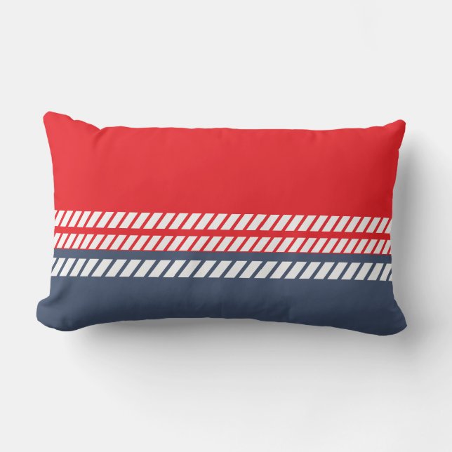 Cojín Lumbar Clásico Rojo Blanco y Azul con Rayas (Anverso)