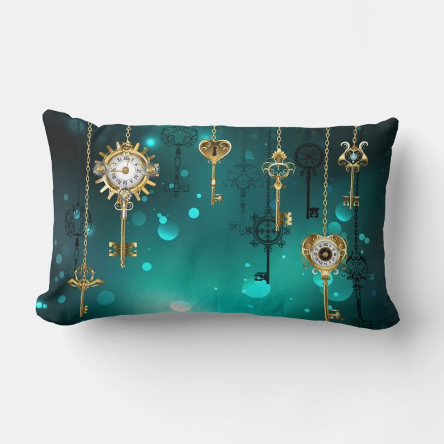 Cojín Lumbar Claves de esqueleto antiguas sobre fondo verde (Anverso)