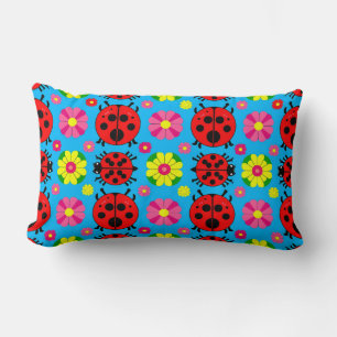 Cojín Lumbar Coccinelas y flores coloridas