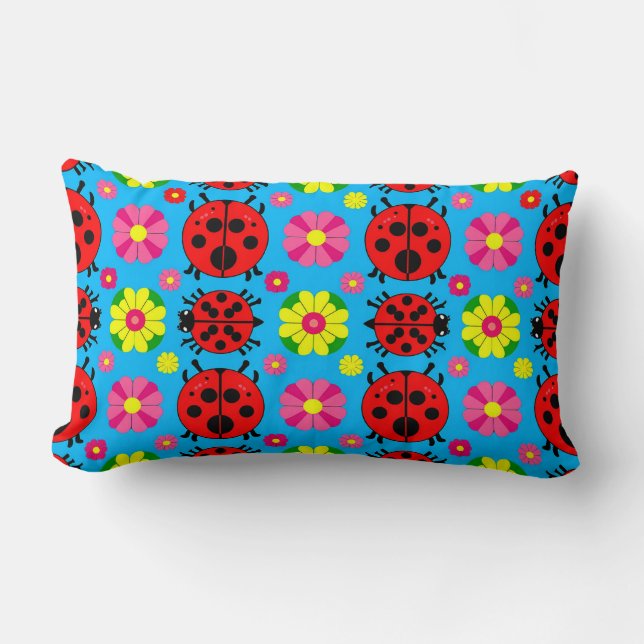 Cojín Lumbar Coccinelas y flores coloridas (Anverso)