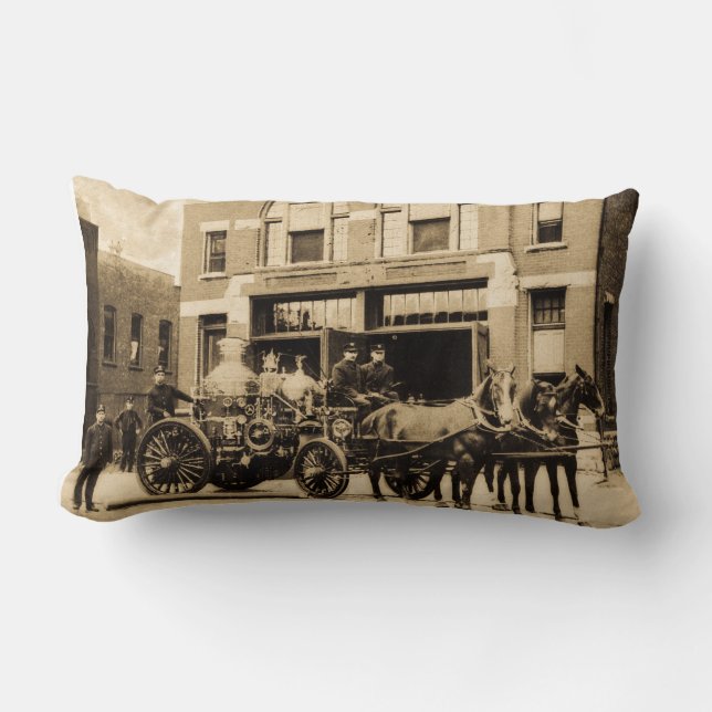 Cojín Lumbar Coche de bomberos traído por caballo de la (Anverso)