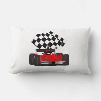 Cojín Lumbar Coche de raza roja con bandera verificada