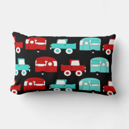 Cojín Lumbar Coches rojos retros del vintage de la turquesa del