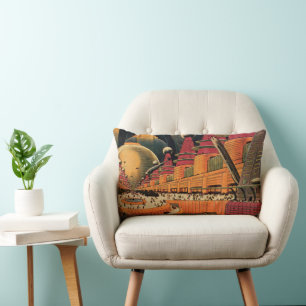 Cojín Lumbar Coches voladores de ciudad futurista de ciencia fi