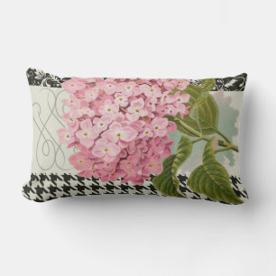 Cojín Lumbar Colaje de Hortensia Rosa Chic Arte de Damasco Vint