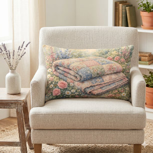 Cojín Lumbar Colcha de patchwork floral Cottagecore acuarela