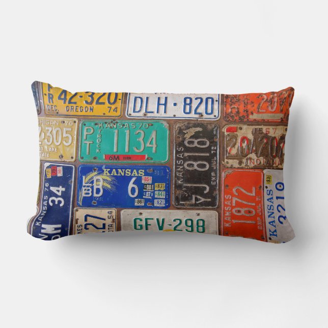 Cojín Lumbar colección de matrículas de vintage (Anverso)