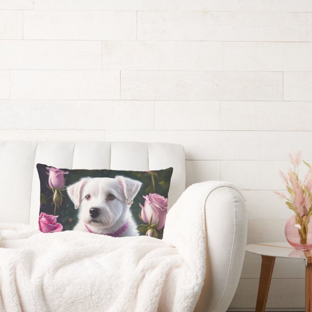 Cojín Lumbar Colección De Perros Pequeños Y Rosas (Sofá)
