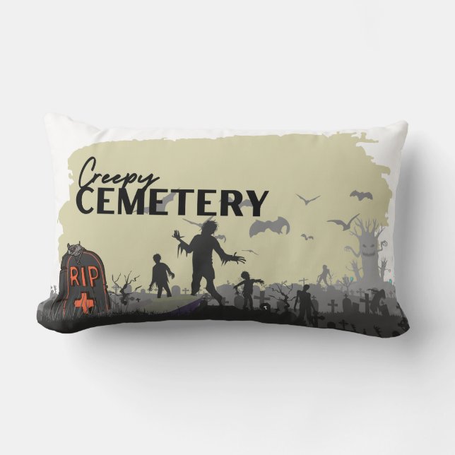 Cojín Lumbar Colección de sellos de Halloween "Cementerio de Cr (Anverso)