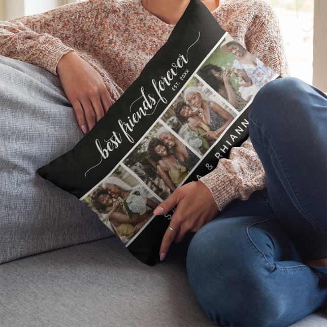 Cojín Lumbar Collage de fotos Calligraphy Best Friends Forever (Subido por el creador)