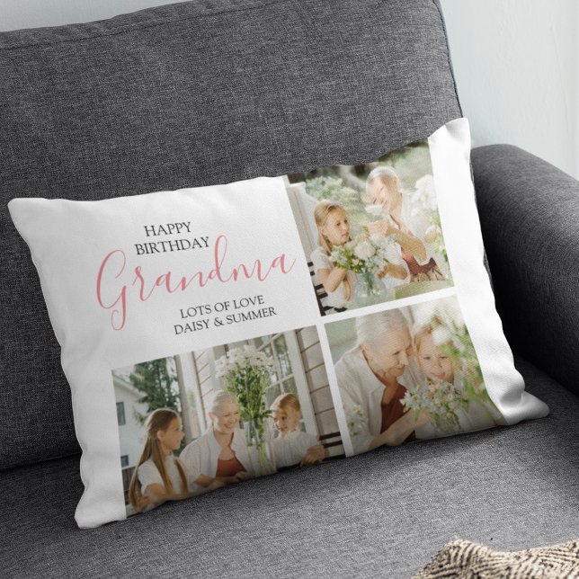 Cojín Lumbar Collage de fotos de cumpleaños feliz moderno (Subido por el creador)