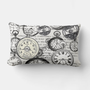 Cojín Lumbar Collage de reloj de bolsillo victoriano Alicia en 