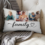 Cojín Lumbar Collage del Personalizado de fotos de 3 guiones ne<br><div class="desc">El diseño moderno y elegante de almohadas de tiro lumbar personalizado presenta un collage de fotos de tres (3) fotos favoritas al estilo Instagram cuadradas con un diseño simple y mínimo de tipografía negra "familiar" que incluye detalles elegantes de flor y corazón. Se pueden modificar los colores blanco y negro....</div>