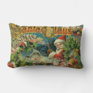 Cojín Lumbar Collage Navideño de Santa Claus Victoriano Antiguo