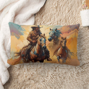 Cojín Lumbar Collage Occidental de Vaquero Caballos azul Marrón