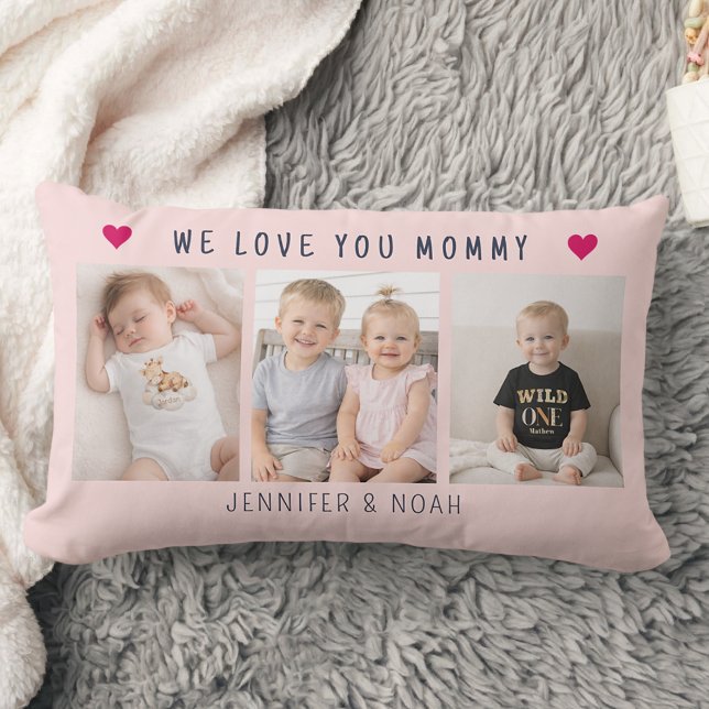 Cojín Lumbar Collage Personalizado de 3 Fotos para Mamá Rosa (Subido por el creador)